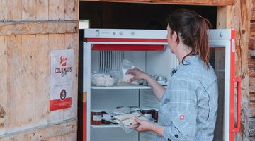 Nina räumt Kühlschrank ein