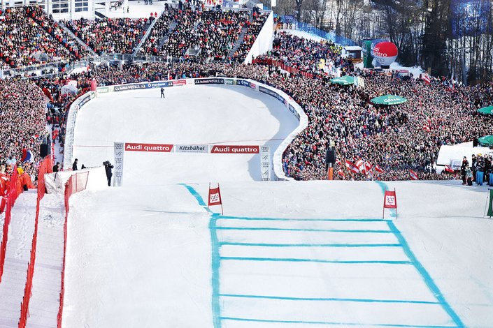 Blick auf die Strecke beim Hahnenkammrennen