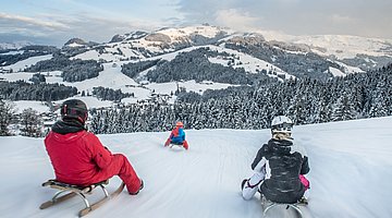 Familie beim Rodeln 